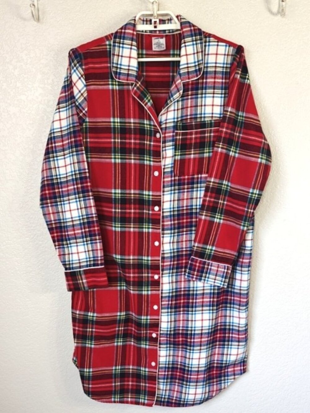 Lands' End Large Sleepshirt Cozy Plaid Patchwork Flannel Long Sleeve Nightgown